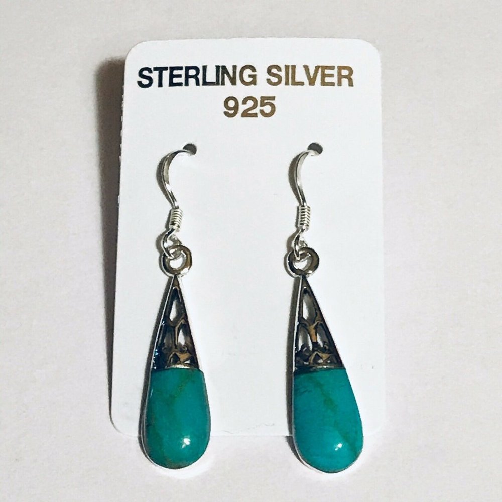 Sterling Silver Faux Turquoise Teardrop Earrings